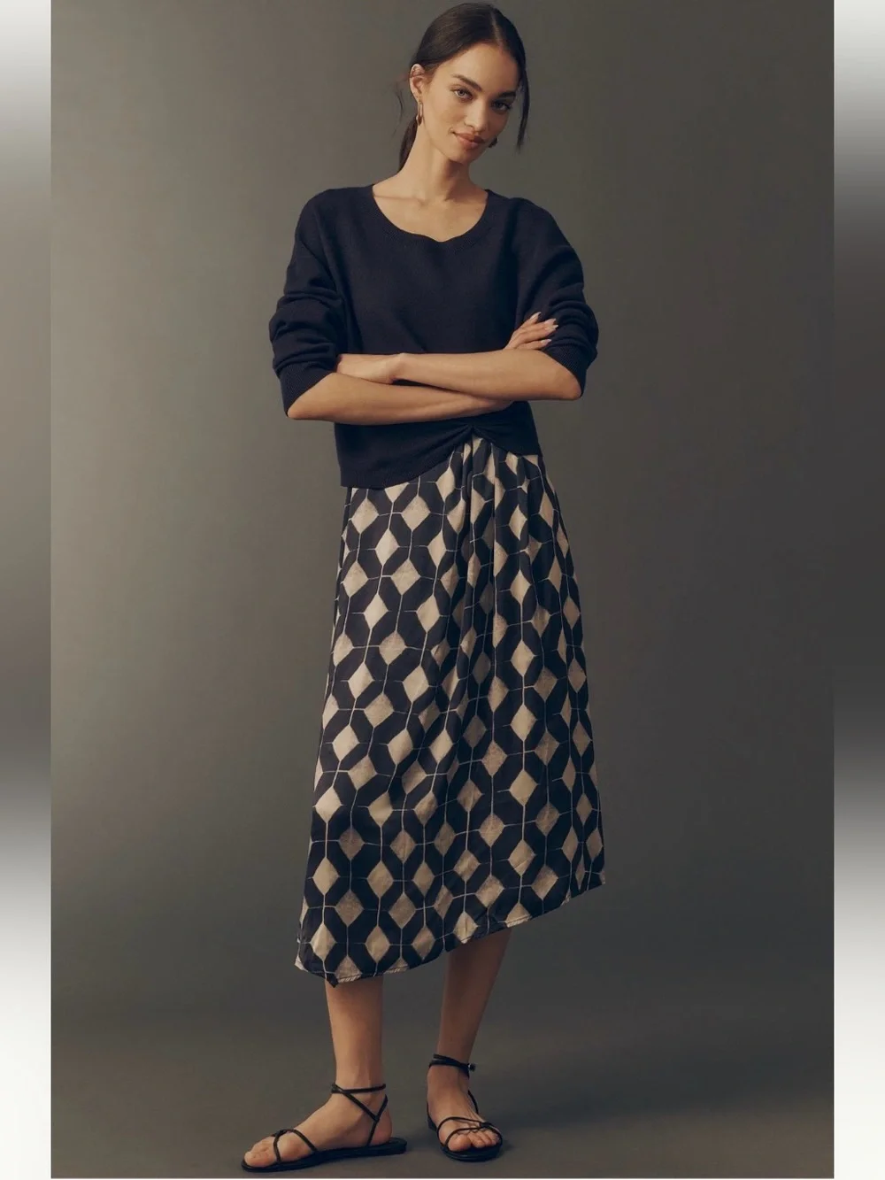 Anthropologie Boho Coastal Twofer Maxi Sweater Dress NWT XL Navy Geometric